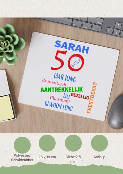 Akyol - sarah 50 jaar jong Muismat - 49+1 - mensen die 50 zijn geworden - 50 jaar sarah en abraham cadeau - jubileum man en vrouw - verjaardags - grappige tekst - jarig - verjaardag - 23 bij 19 cm
