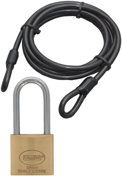 Benson Staalkabel met 60 mm hoog hangslot - 5m x 12mm kabel - geplastificeerd staaldraad - kabelslot met sleutel - fiets/trailer/stoelen vastzetten