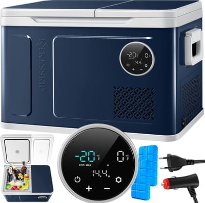 KESSER® Compressor Koelbox 2in1 Dubbele Zone Koeler & Vriezer, Elektrische Vriesbox LED Touch Control 12/24 V 230V, Frigobox Koelen tot -20 °C voor Auto, Vrachtwagen, Kamperen - 31 Liter, Marineblauw / Lichtgrijs
