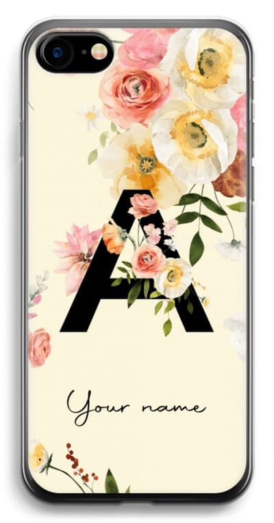 Gepersonaliseerd - Case Company® - Hoesje geschikt voor iPhone SE 2020 hoesje - Flirty Flowers Monogram - Soft Cover Telefoonhoesje - Bescherming aan alle Kanten en Schermrand
