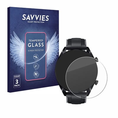 Savvies - Glas Screenprotector voor Huawei Watch GT 2 (46 mm) - Gehard Beschermglas 9H 3 Stuks