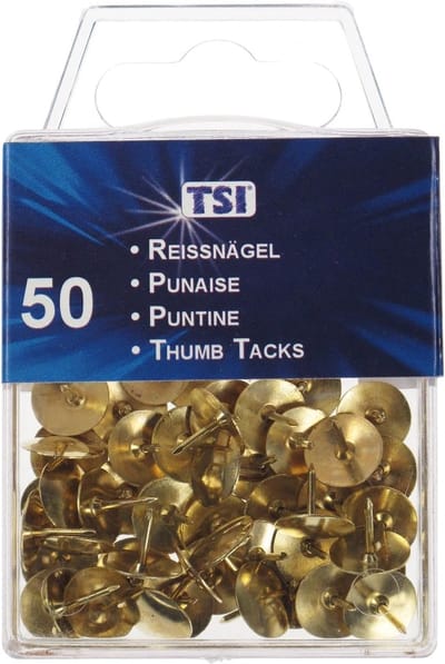 Gouden pushpins - 50 stuks in praktische opbergdoos