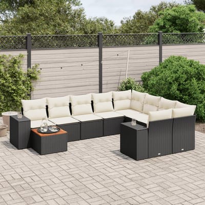 vidaXL - 10-delige - Loungeset - met - kussens - poly - rattan - zwart