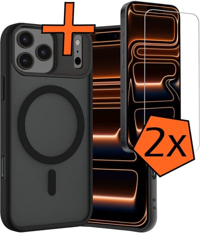 Hoes - Met 2x Screenprotector - Geschikt voor iPhone 17 Pro / 18 Pro - Magsafe Compatible - Sterk & Shockproof - Back Cover - Shock Proof Case - Telefoon Hoes - Zwart
