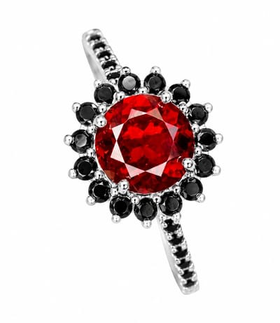 Luxe Granaat & Spinel Ring 925 Sterling Zilver Rhodium Plated – Rode Edelsteen Damesring – Vintage Design Zilveren Ring