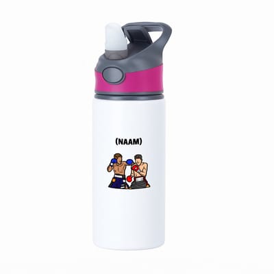Hacebo® - Boksen met eigen naam waterfles met rietje roze - Sport - Bokser - Vechtsport - water fles - 650ML