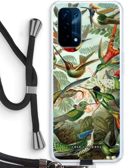 Case Company® - Hoesje met koord geschikt voor Oppo A74 5G hoesje met Koord - Haeckel Trochilidae - Telefoonhoesje met Zwart Koord - Bescherming aan alle Kanten en Over de Schermrand