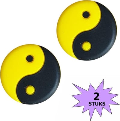 Fako Bijoux® - Tennisdemper - Tennis Demper - Yin Yang - Zwart/Geel - 2 Stuks