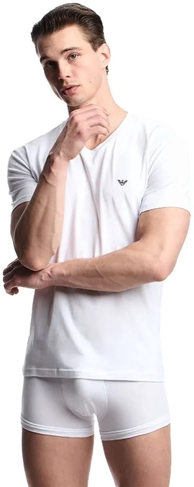 Emporio Armani Stretch Cotton Jersey T-shirt Met Korte Mouwen En V-hals Wit L Man