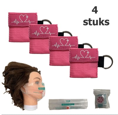 Reanimatiemasker - Kiss of Life - Beademingsmasker - Sleutelhanger - Veilig reanimeren - Rose - 4 stuks