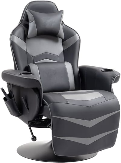 ECTEATOY® Ergonomische Gamestoel met Massagefunctie en Voetensteun - Verstelbare Gaming Stoel - Kunstleer - Grijs