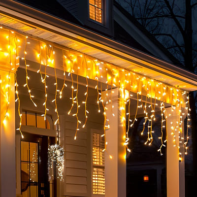 Aigostar LED Lichtgordijn Sfeerverlichting - 10 meter - 200 LED - IP44 - Op Batterijen - Kerstverlichting - IJspegel - Warm wit