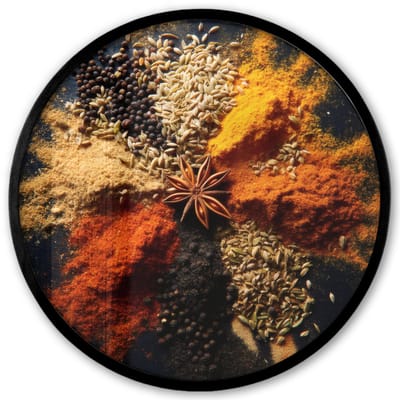 Poster in lijst Rond - Fotolijst 40x40 cm - Posters - Specerijen - Explosie - Oranje - Ronde posterlijst zwart - Decoratie - Wanddecoratie woonkamer - Muurdecoratie slaapkamer