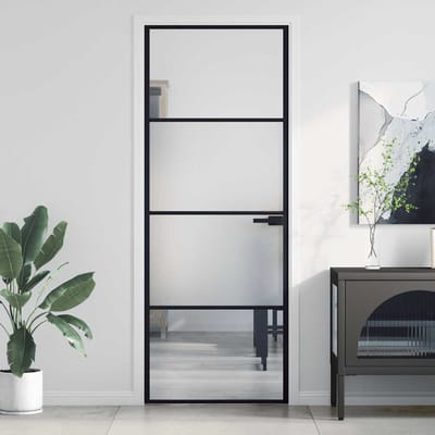 vidaXL - Binnendeur - smal - 76x201,5 - cm - gehard - glas - en - aluminium - zwart