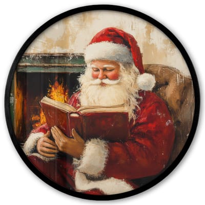 Poster in lijst Rond - Fotolijst 40x40 cm - Posters - Kerst - Kerstman - Winter - Open Haard - Ronde posterlijst zwart - Decoratie - Wanddecoratie woonkamer - Muurdecoratie slaapkamer - Kerstversiering - Kerstdecoratie voor binnen - Kerstmis