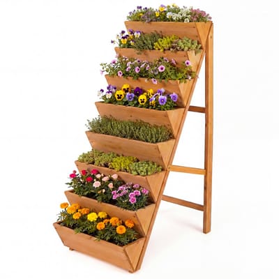 COSTWAY 8-laags verticaal tuinbed, vurenhouten bloembed, verticale plantenbak met plantenbakken, houten bloementrap, bloembak voor terras, balkon, tuin (Oranje)
