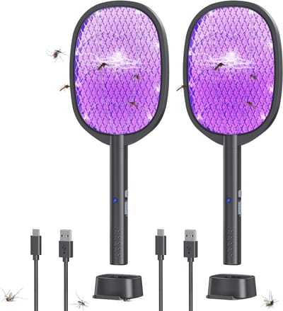 2-in-1 elektrische vliegenmepper met USB-laadstation - 4000 V voor binnen en buiten