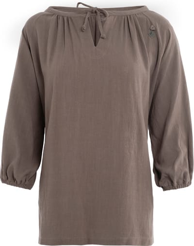 Knit Factory Fern Top - Shirt voor het voorjaar en de zomer - Zomertop - Zomershirt - Dames top - Ruime pasvorm - Luchtig & zacht - Duurzaam & milieuvriendelijk - Opgerolde mouw - Taupe - 36/38 - 78% viscose en 22% Linnen