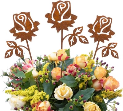 Rozen Roeststekers - Tuindecoratie Set - Bloembed Verfraaien - Roest Afwerking - 30 cm Hoog - Bruin