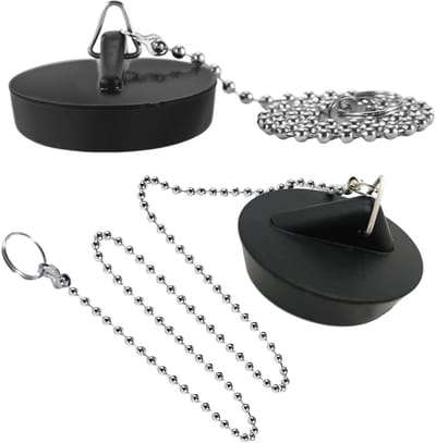 Dailygoods- Gootsteenplug - 2 Stuks - Rubber - Roestvrijstalen Ketting 40 cm - Universele Afvoerstop - Hittebestendig - Duurzaam