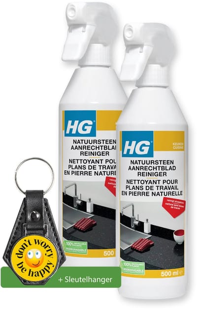 HG Natuursteen aanrechtblad reiniger - 2 stuks - inclusief sleutelhanger