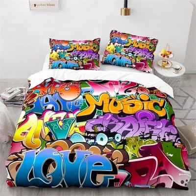 Graffiti King Dekbedovertrek Set Microvezel Hip Hop Beddengoed Set Modern Street Art Dekbedovertrek Voor Kinderen Jongens Jeugd Slaapkamer Decor 70x133cm 2pcs