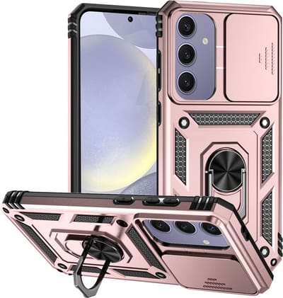 Coverup Hoesje - Geschikt voor Samsung Galaxy S24 FE Hoesje - Coverup Ring Kickstand Back Cover met Camera Shield - Rose Gold