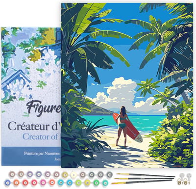 Figured'Art Schilderen op Nummer Volwassenen met lijst Tropisch surfparadijs- Handwerk acrylverf Kit DIY Compleet - 40x50cm Canvas al ingelijst