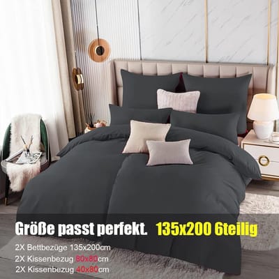 Famanu – Dekbedovertrekset 135 x 200 cm 6-delig microvezel antraciet