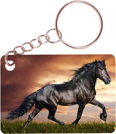 Sleutelhanger 6x4cm - Zwart Paard