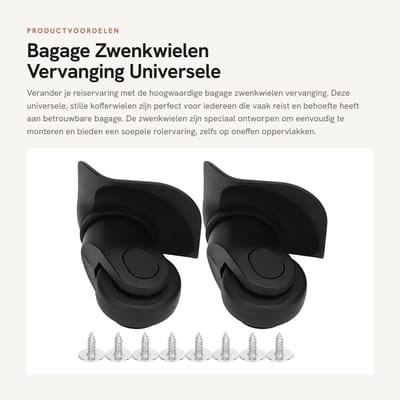 Dailygoods- Zwenkwielen Set van 4 - Zwenkwielen met Rem - Zwenkwielen met Schroefdraad - Meubelwiel - Vervangingswielen voor Bagage - Universeel Gebruik - Bagagewielen