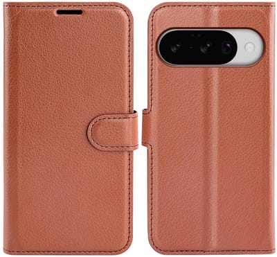 Hoesje geschikt voor Google Pixel 10 / 10 Pro - Phonesta Litchi Skin Book Wallet Case - Bruin
