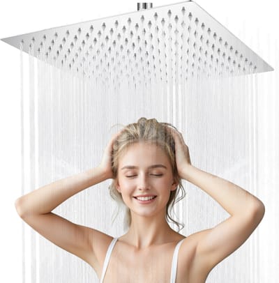 DERW MAX Regendouchekop - 200 x 200 mm - Hoofddouche - Douchekop - RVS - zwart - Hoge druk - Waterbesparende - Vierkante - G1/2 Universele Aansluiting - Chroom
