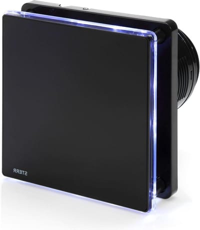 Badkamer ventilator 100 mm Zwart met LED en TIMER Stil Moderne