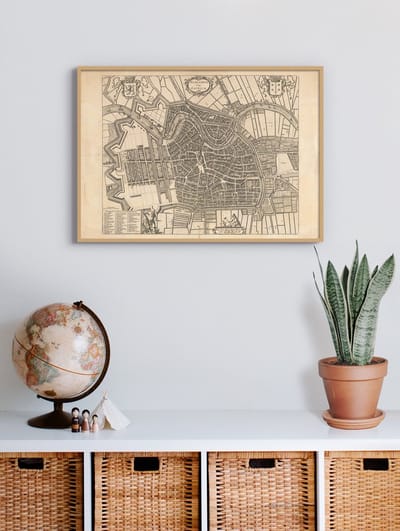 Poster In Houten Lijst - Historische Oude Kaart Haarlem - Stadsplattegrond 1652 - 50x70 cm
