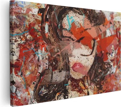 Artaza Canvas Schilderij Abstract Schilderij Vrouw - 90x60 cm - Wanddecoratie Pop Art - Muurdecoratie Woonkamer - Schilderijen Op Canvas