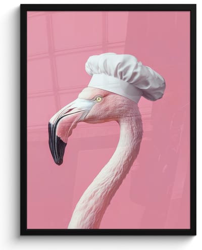 Fotolijst inclusief poster - Posterlijst 50x70 cm - Posters - Flamingo - Roze - Koksmuts - Vogel - Foto in lijst - Keuken decoratie muur - Wanddecoratie accessoires - Muurdecoratie - Schilderijen