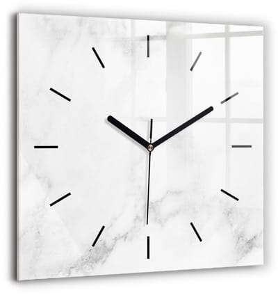 Wallfluent Wandklok - Elegant marmer Unieke Wandklok - 60 cm x 60 cm - Wit Wandklok - Zwarte Handen - Wandklok Zonder Cijfers - Wandklok Glas Woonkamer - Vierkante Glazen Wandklok - Scandinavisch Wandklok - Klok als Muurdecoratie