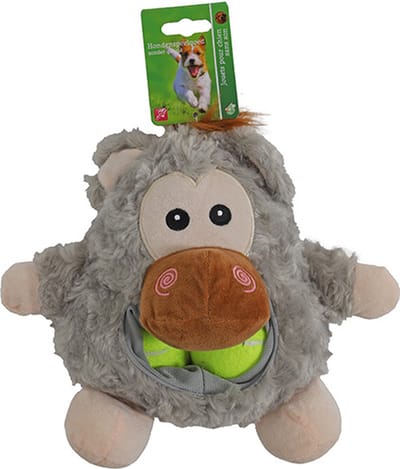 De Boon - Hondspeelgoed - Buidelbek Baviaan + 2 tennisballen - Kleur: Lichtgrijs - 23 cm