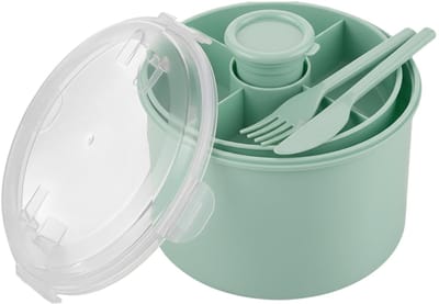 Dailygoods- Lunchbox Lekvrij - Ronde Voedselcontainer - Inzetstuk met Vakjes - Magnetron- en Vaatwasmachinebestendig - Voor School/Kantoor/Picknick - Stijlvol Ontwerp