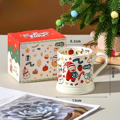 Kerstman Doodle Franse Mok Meisje Cadeau Cartoon Waterbeker Koffie Schattig Mooie Kop Keramiek 370ml red