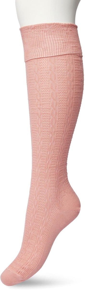 Bonnie Doon Bio Kabel Kniekousen Dames Licht Roze maat 36/42 - Klassiek Kabel patroon - Biologisch Katoen - Uitstekend comfort - Classic Cable Knee High - OEKO-TEX - Gladde Naden - Duurzaam Huidvriendelijk Bio Katoen - Almost Apricot - BP211507.116