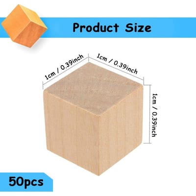 50 stuks 10 mm onafgewerkte houten kubussen, natuurlijke houten kubusblokken, vierkante plakjes, uitsparingen voor kunst, knutselen en doe-het-zelfprojecten beige