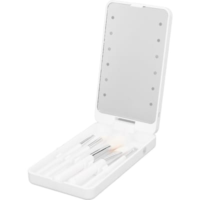 Sac Miroir de Voyage Pliable Portable Interrupteur Tactile Lumière LED Étui Miroir Rotatif pour Maquillage Noir blanc
