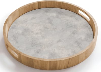 Dienblad rond 40x40 cm - Schootdienblad hout - Grijs - Beton - Industrieel - Borrelplank rechthoek - Plateau houten dienbladen