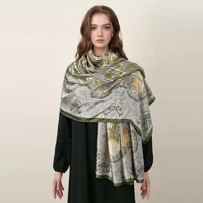 Châle Surdimensionné en Soie pour Femmes Luxe Imprimé Cachemire Protection Solaire Enveloppe Couverture d'Été pour la Plage Foulard Hijab Musulman Bandana Mode 90x180cm gray