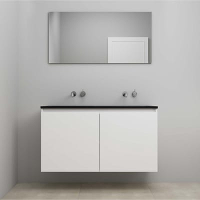 On-Line Badkamermeubelset - 120 cm - Voorgemonteerd - Greeploze Ladestructuur - Acryl Wastafel - zonder Kraangat - Spiegel - Hoogglans Wit - V01