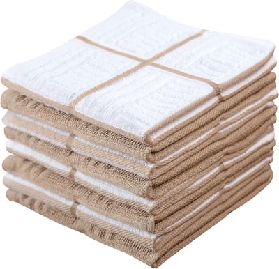 gecertificeerde katoenen badstof keukenvaatdoekhanddoeken, 8 stuks, 30,5 cm x 30,5 cm, bruin ruitje