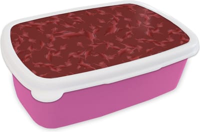Broodtrommel Roze - Lunchbox - Brooddoos - Patronen - Rood - Camouflage - 18x12x6 cm - Kinderen - Meisje