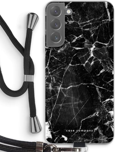 Case Company® - Hoesje met koord geschikt voor Samsung Galaxy S22 Plus hoesje met Koord - Zwart Marmer - Telefoonhoesje met Zwart Koord - Bescherming aan alle Kanten en Over de Schermrand